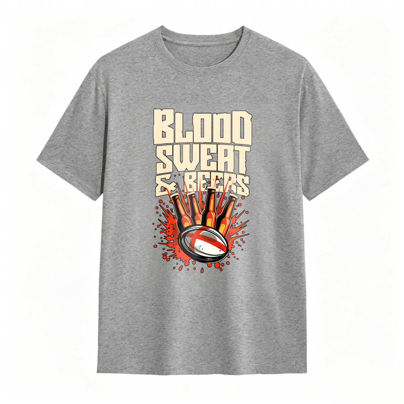 Blood Sweat And Beers Rugby Ball With Beer Bottles Splash Design Unisex Classic T-shirt