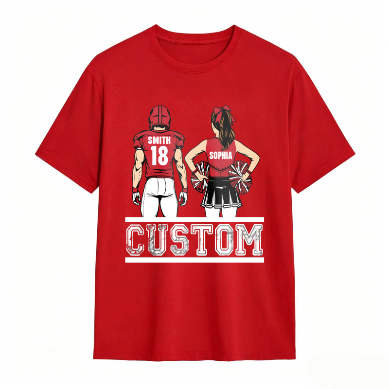 Baseball Player And Cheerleader Back View Custom Name And Number Unisex Classic T-shirt