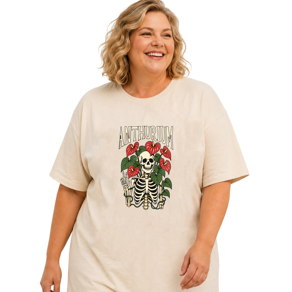 Anthurium Skull Flowers Bones Design tshirt 100% cotton