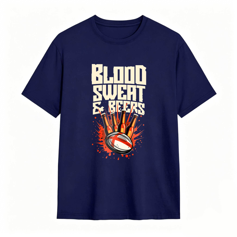 Blood Sweat And Beers Rugby Ball With Flames Unisex Classic T-shirt