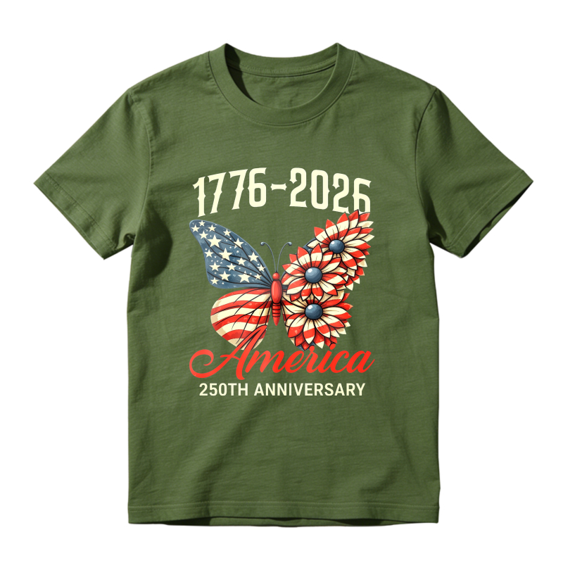 Butterfly With American Flag And Flowers 1776 2026 America 250th Anniversary  Classic T-shirt