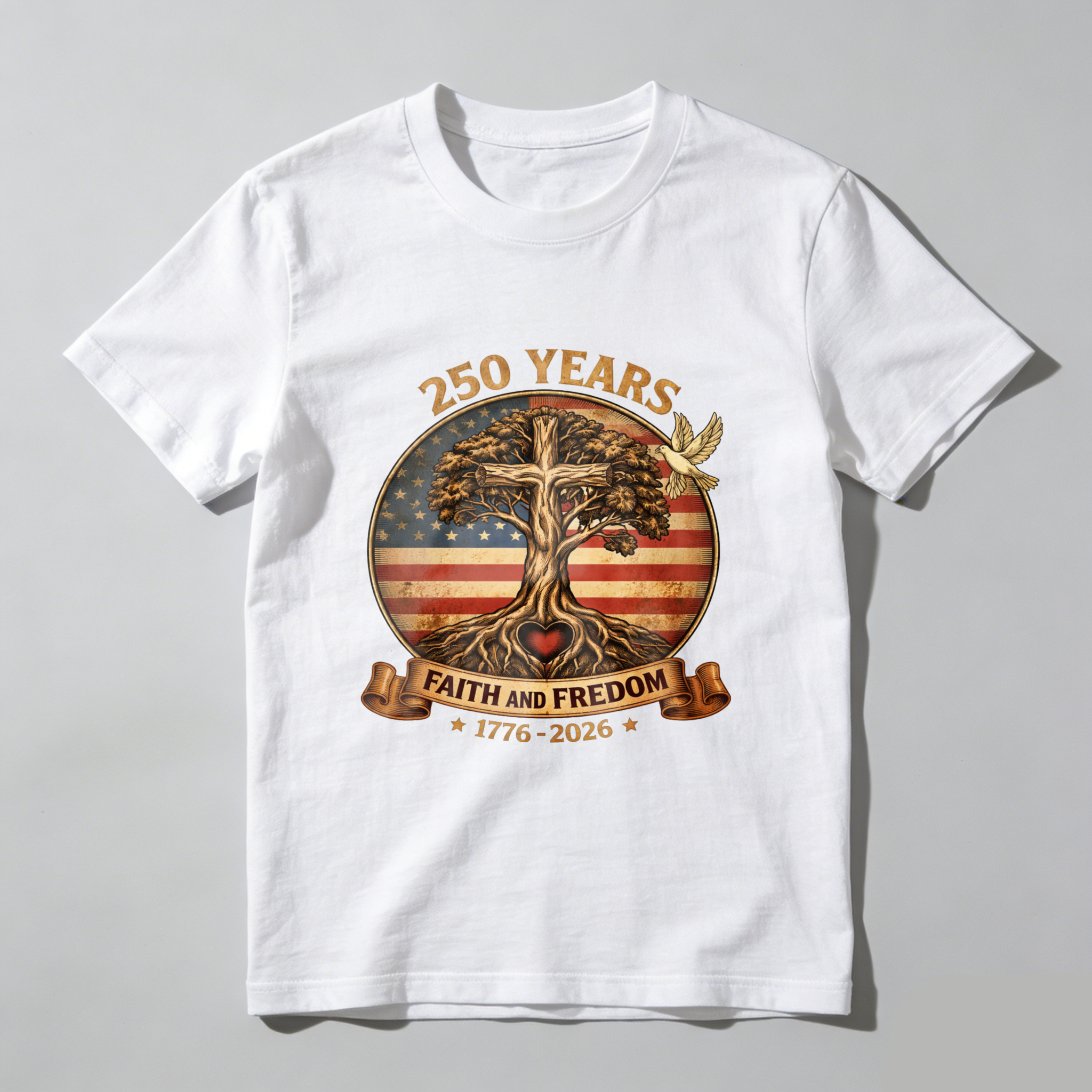 250 Years Faith And Freedom American Flag Tree Eagle 1776 2026 Independence Day T Shirt