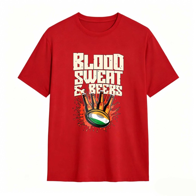 Blood Sweat And Beers Rugby Ball With Flames Unisex Classic T-shirt