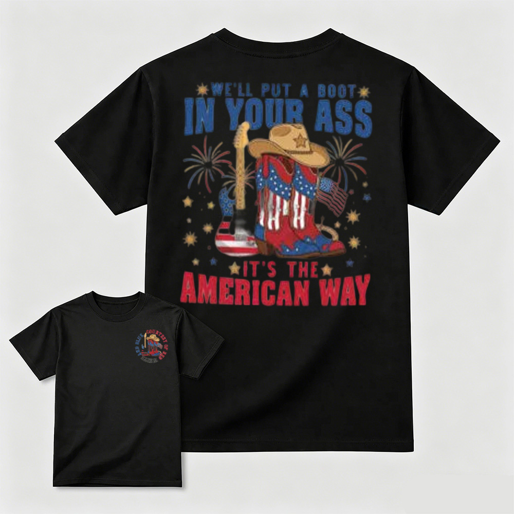 Patriotic Cowboy Boots Guitar Fireworks T-Shirt