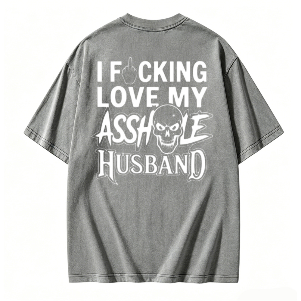 Funny Skull Graphic Love My Husband Washed T-shirt