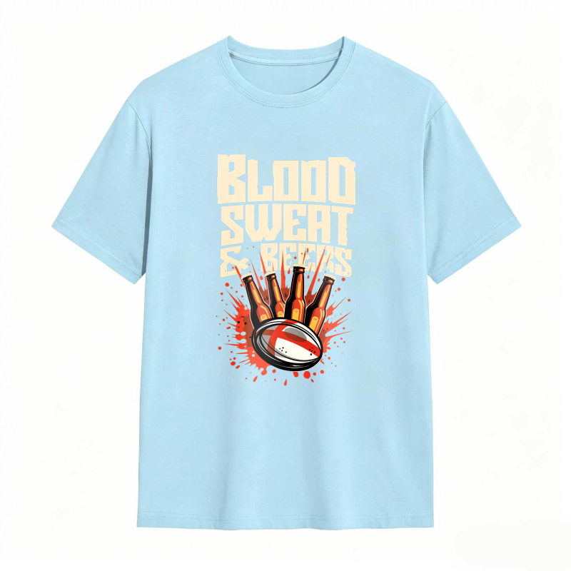 Blood Sweat And Beers Rugby Ball With Beer Bottles Splash Design Unisex Classic T-shirt
