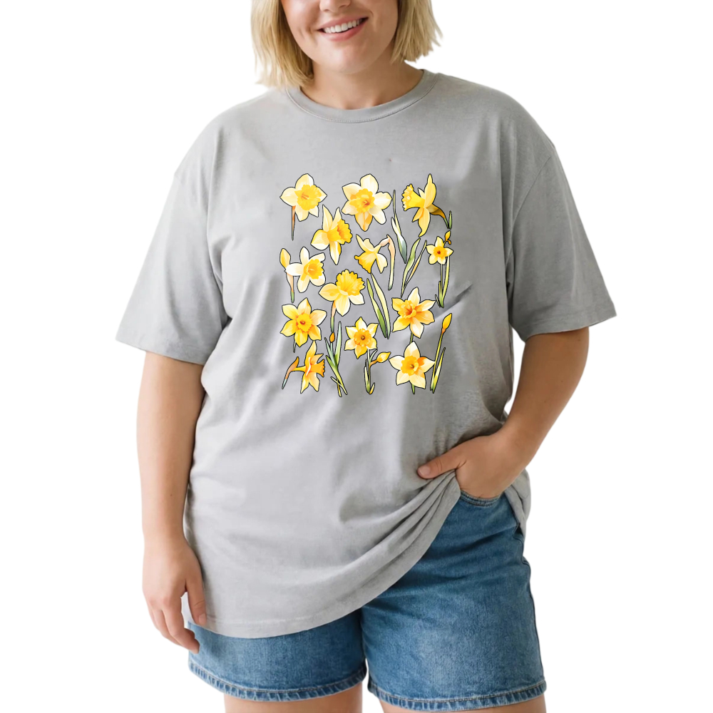 Yellow Daffodils Floral Pattern Print tshirt 100% cotton