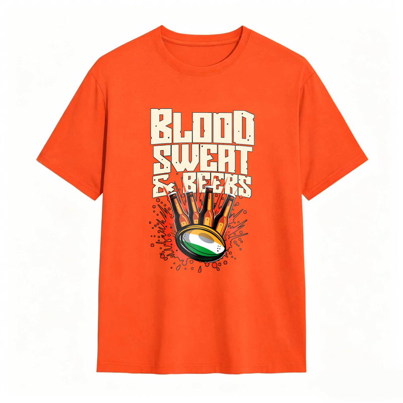 Blood Sweat And Beers Rugby Ball With Flames Unisex Classic T-shirt