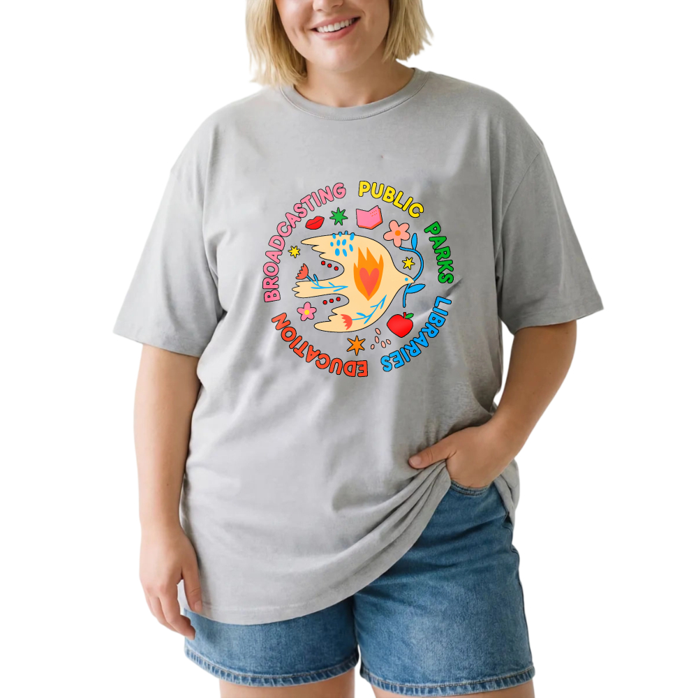 Broadcasting Public Parks Libraries Education tshirt 100% cotton