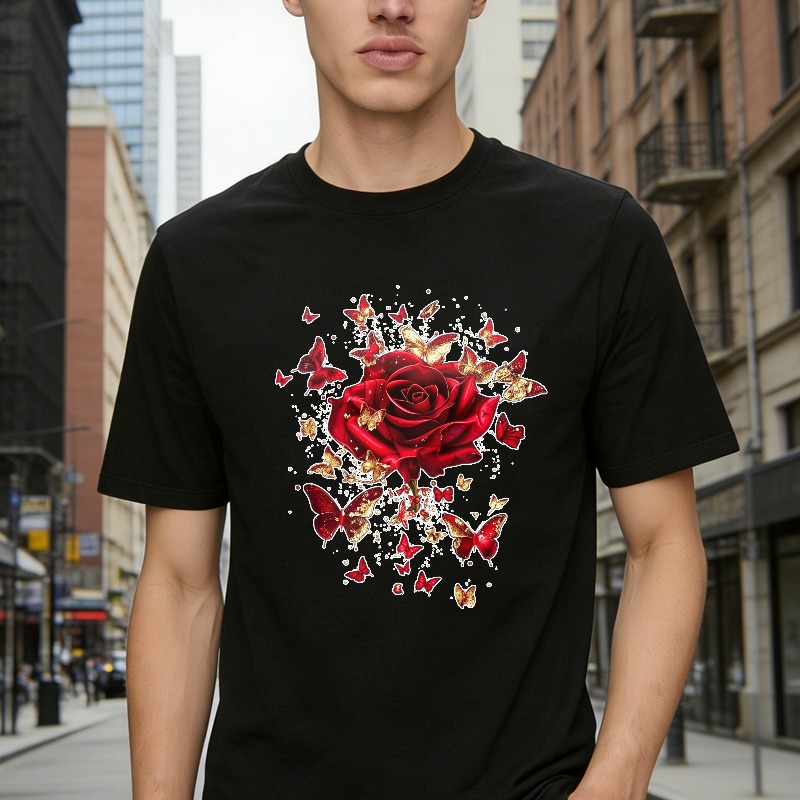 Red Rose And Butterflies Pattern  Classic T-shirt