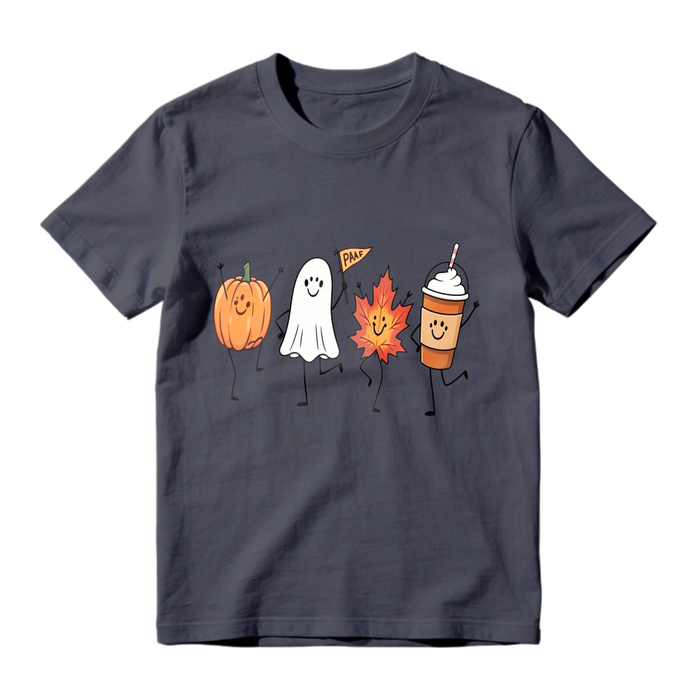 Cute Halloween Pumpkin Ghost Maple Leaf And Coffee Cup Dancing Characters Unisex Classic T-shirt