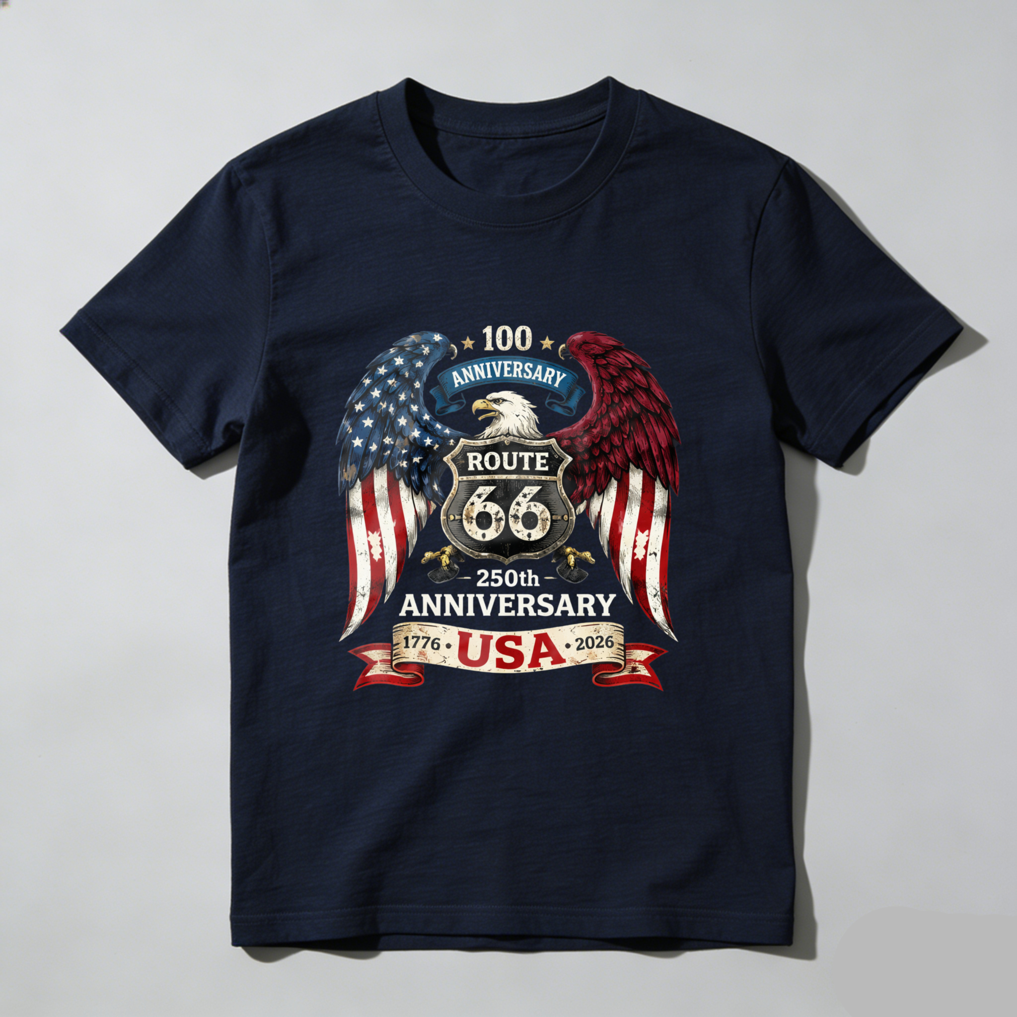 Route 66 100th Anniversary Usa 250th Anniversary Eagle American Flag T Shirt
