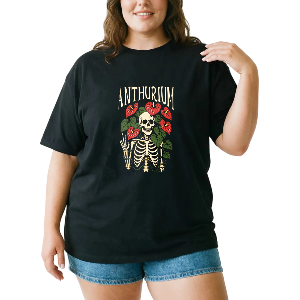 Anthurium Skull Flowers Bones Design tshirt 100% cotton