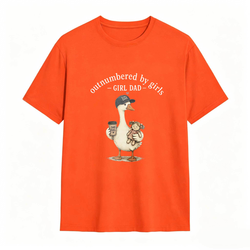 Duck Holding Coffee And Baby Girl With Text Outnumbered By Girls Girl Dad Unisex Classic T-shirt