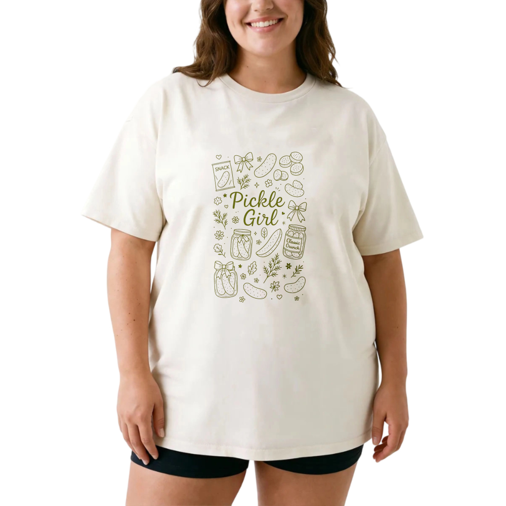 Pickle Girl Jar Cucumber Spice Bottle tshirt 100% cotton