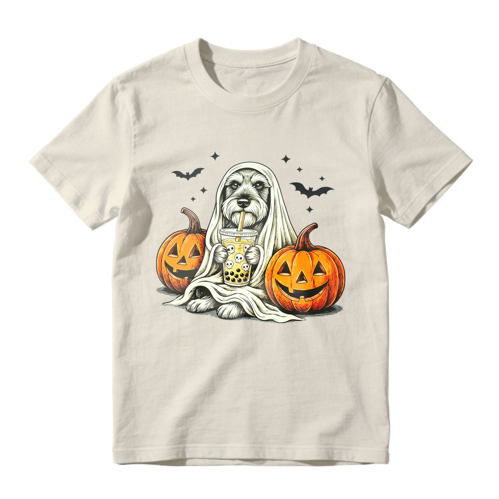 Halloween Dog Ghost With Pumpkins And Bubble Tea Unisex Classic T-shirt