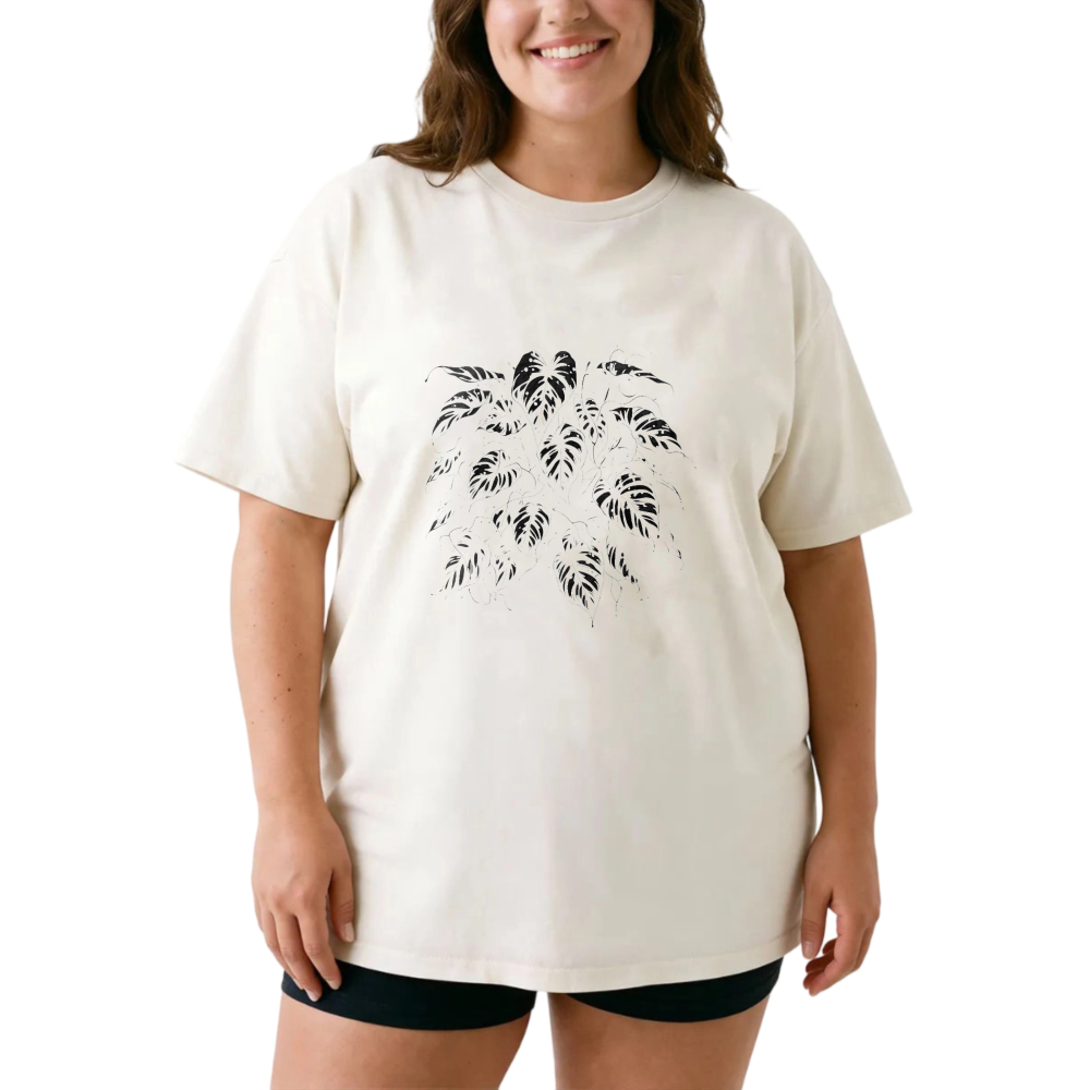 White Leaf Pattern On Black Background tshirt 100% cotton