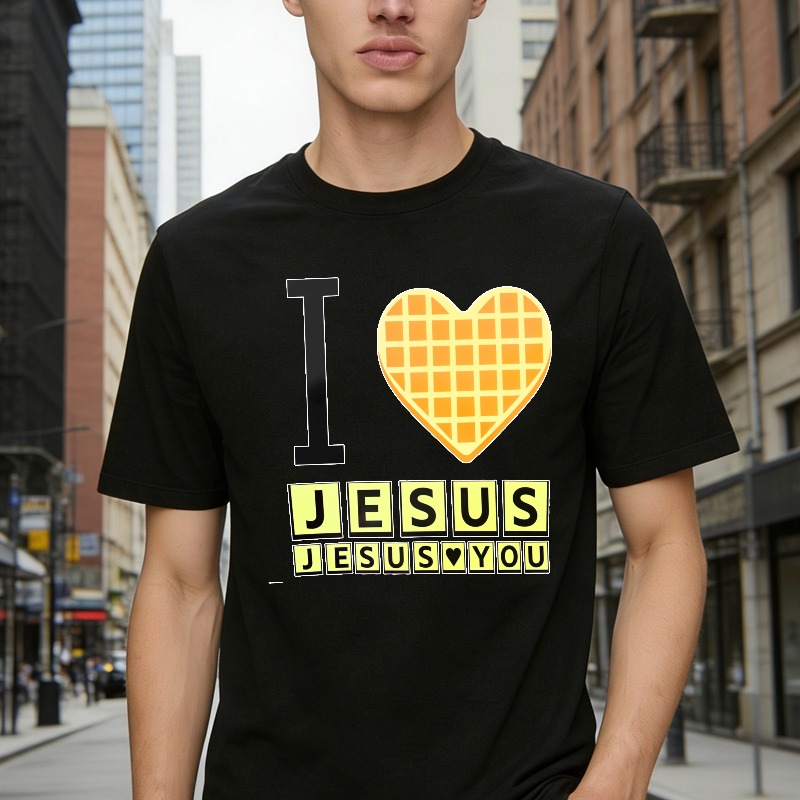 I Love Jesus Waffle Heart Typography Graphic T-shirt