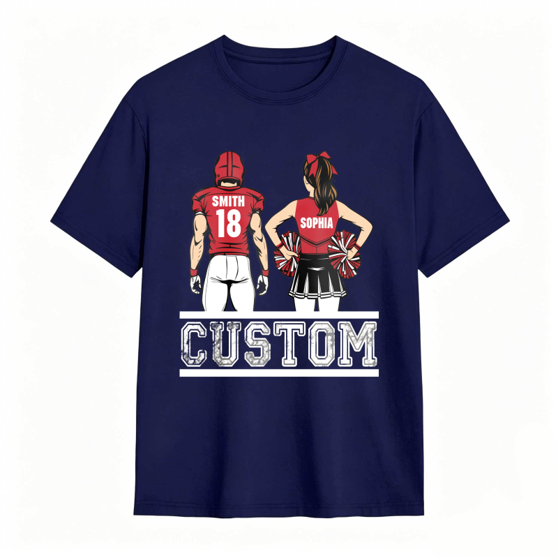 Baseball Player And Cheerleader Back View Custom Name And Number Unisex Classic T-shirt