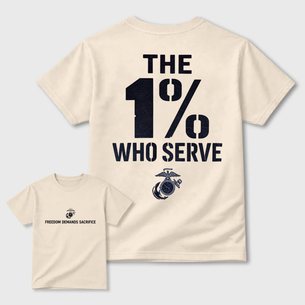 USMC The 1% Who Serve Dual-Sided Patriotic T-Shirt | Marine Veteran Freedom Slogan Men Tee