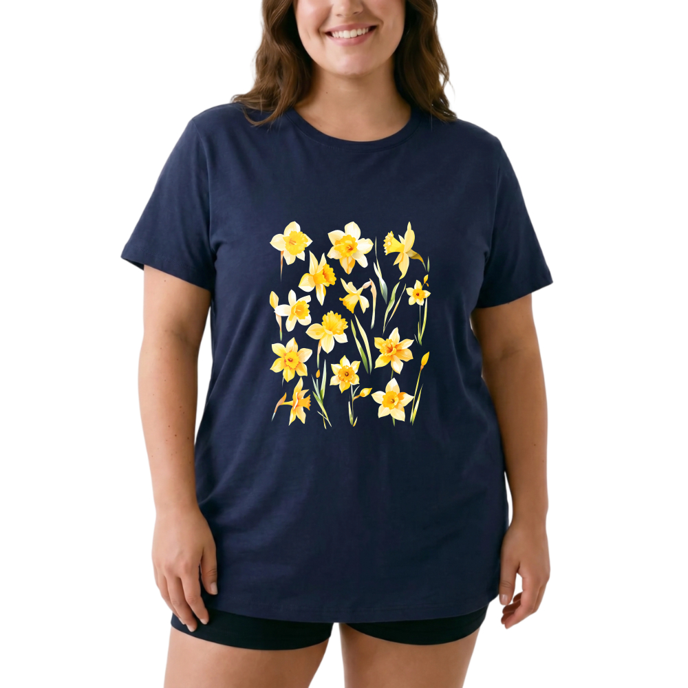 Yellow Daffodils Floral Pattern Print tshirt 100% cotton