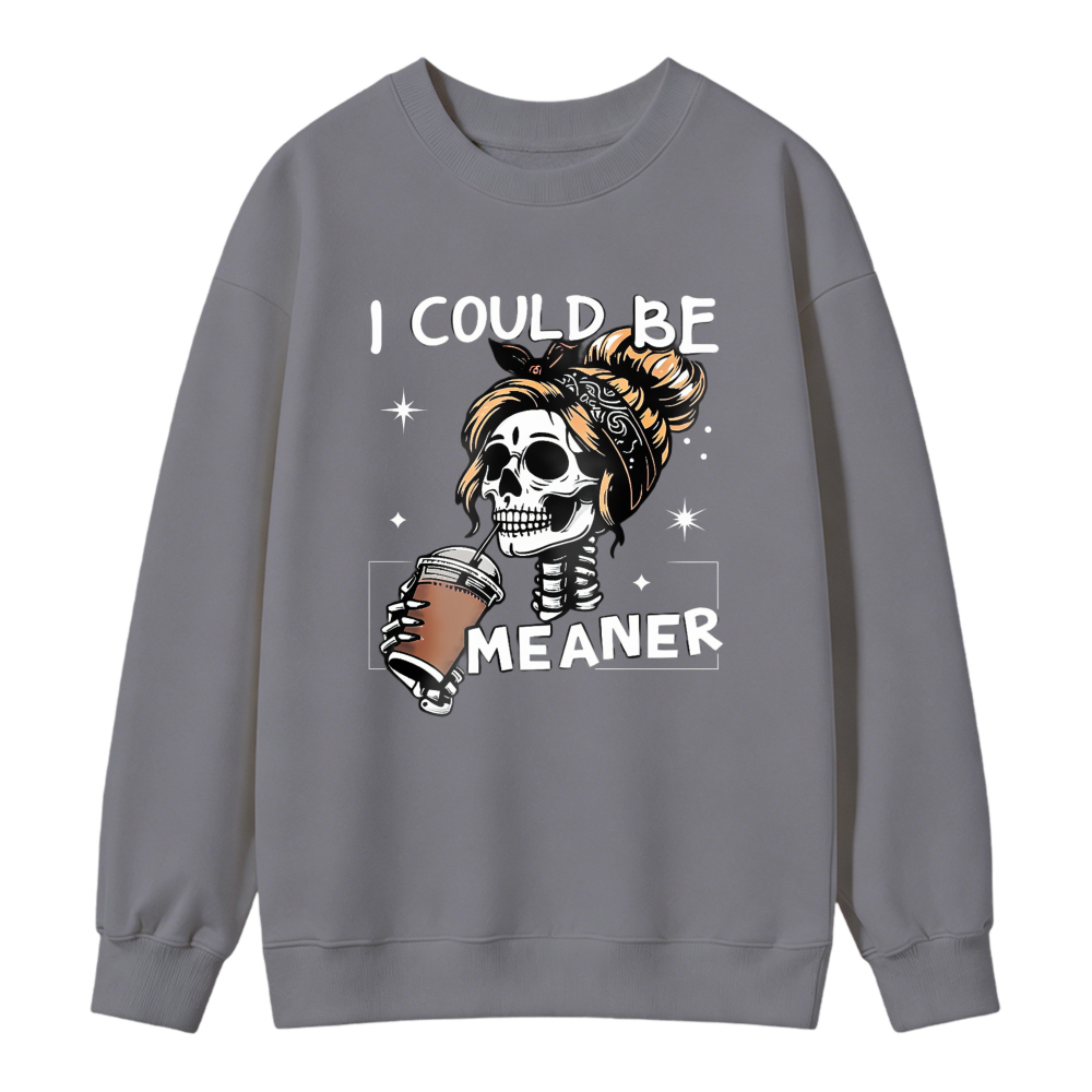 Skeleton Holding Coffee Cup Design Unisex Crewneck Classic Sweatshirt