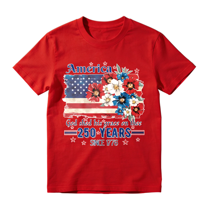 America Flag With Flowers And Patriotic Text  Classic T-shirt