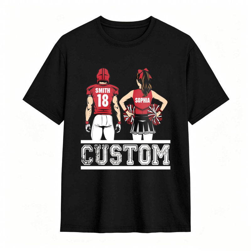 Baseball Player And Cheerleader Back View Custom Name And Number Unisex Classic T-shirt