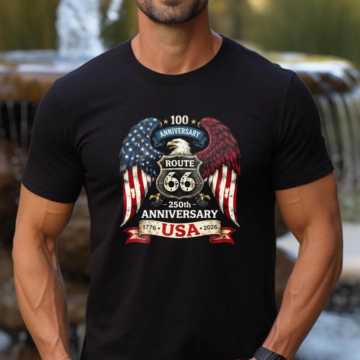 Route 66 100th Anniversary Usa 250th Anniversary Eagle American Flag T Shirt