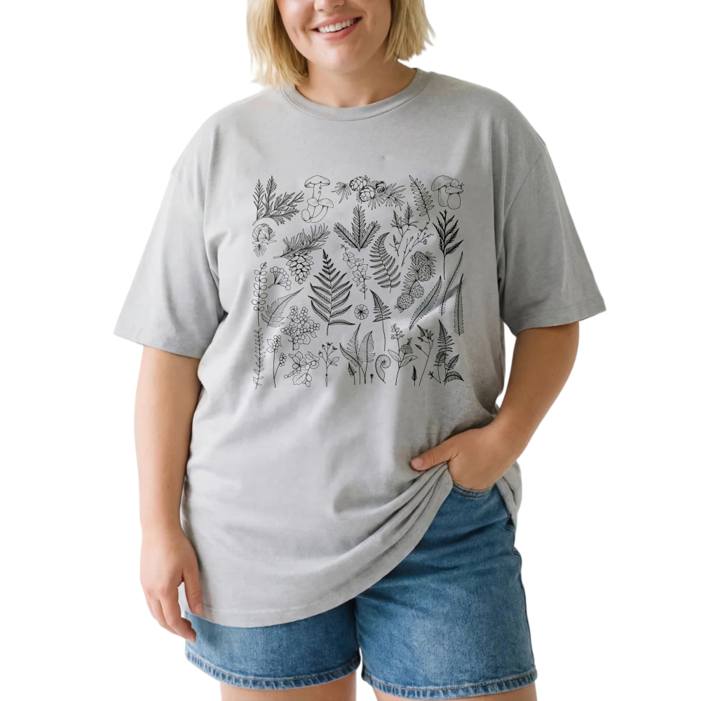 Botanical Plant Sketches Nature Design tshirt 100% cotton