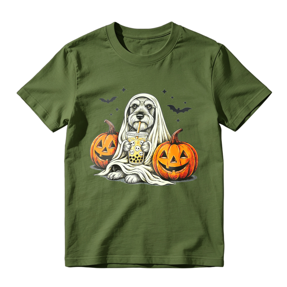 Halloween Dog Ghost With Pumpkins And Bubble Tea Unisex Classic T-shirt