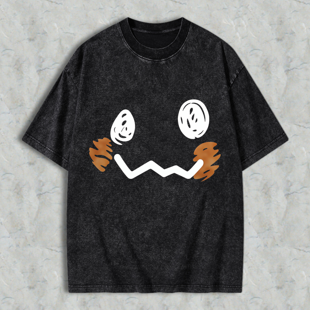 Pumpkin Face Design Washed T-shirt