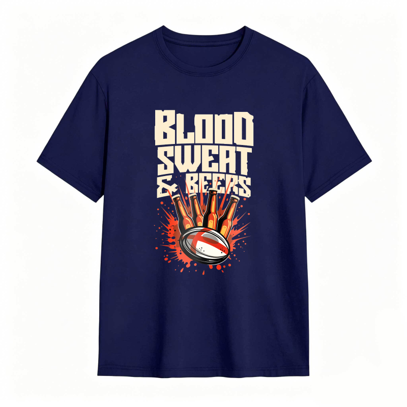 Blood Sweat And Beers Rugby Ball With Beer Bottles Splash Design Unisex Classic T-shirt
