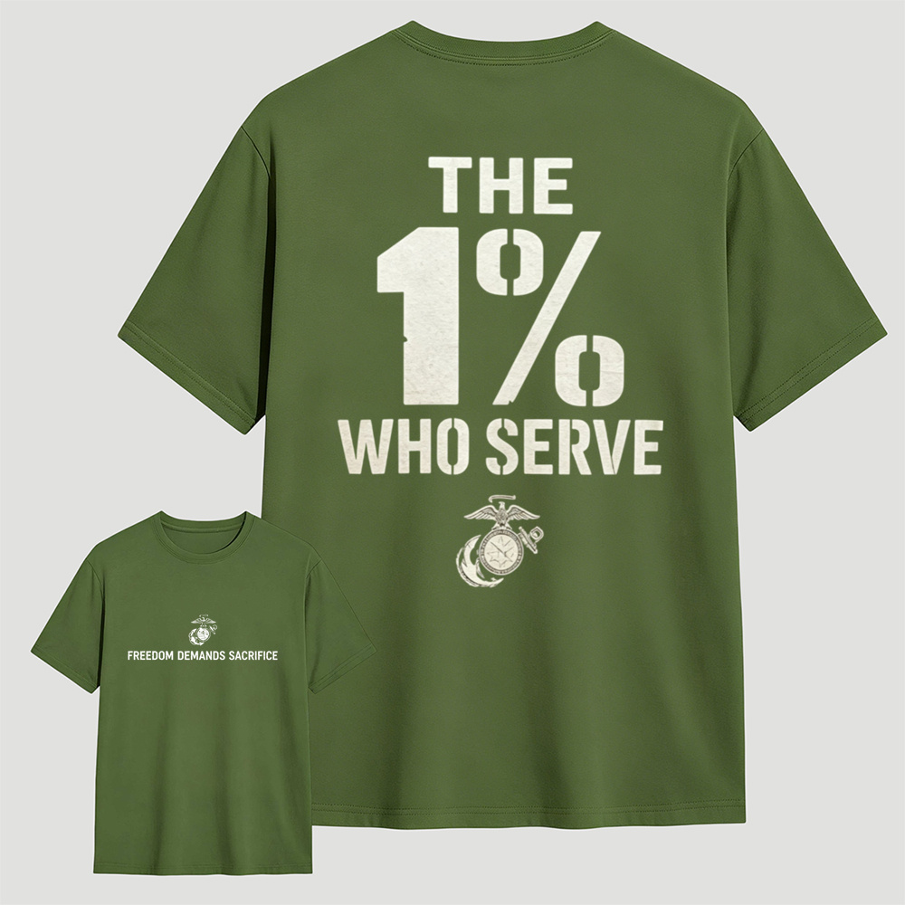 USMC The 1% Who Serve Dual-Sided Patriotic T-Shirt | Marine Veteran Freedom Slogan Men Tee