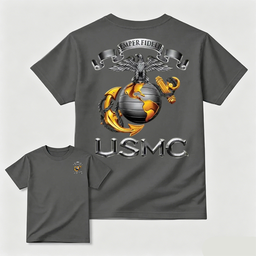 Metallic Eagle Globe Anchor Marine Veteran T-Shirt