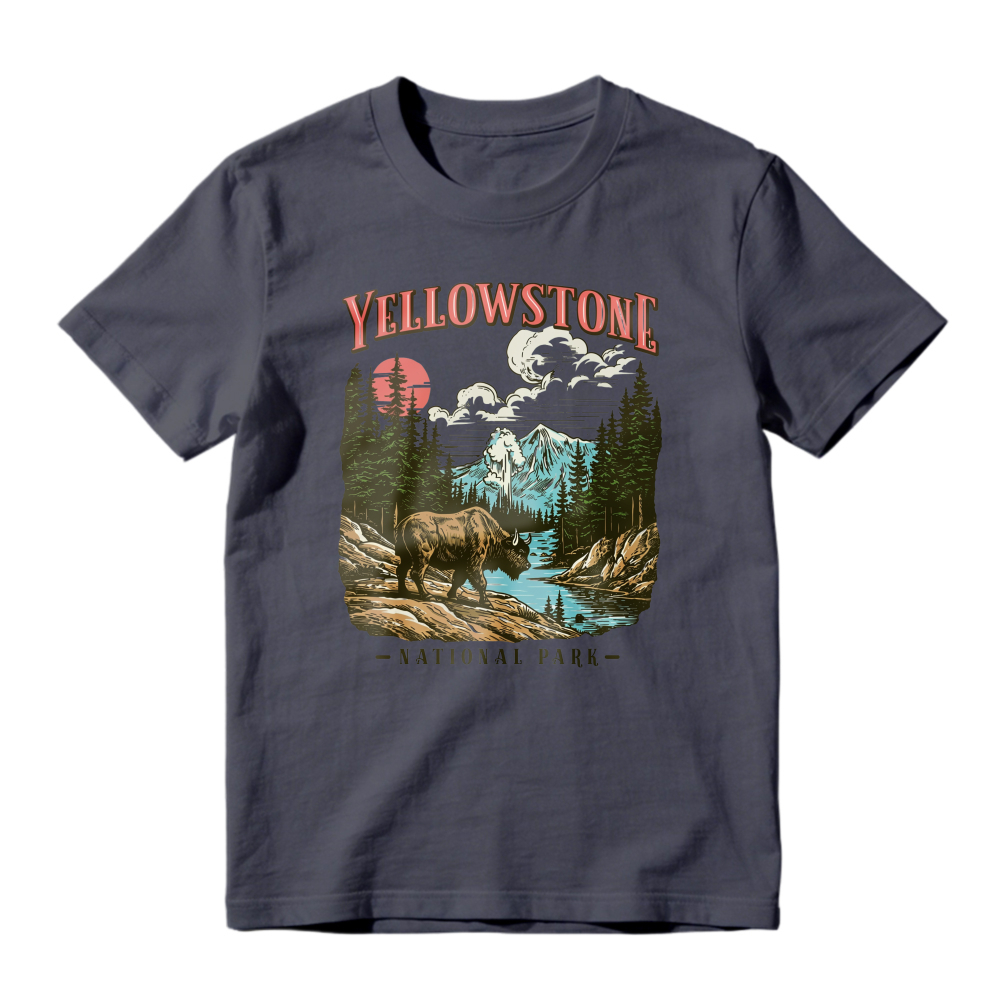 Yellowstone National Park Vintage Bison Mountain River Scenic Unisex Classic T-shirt