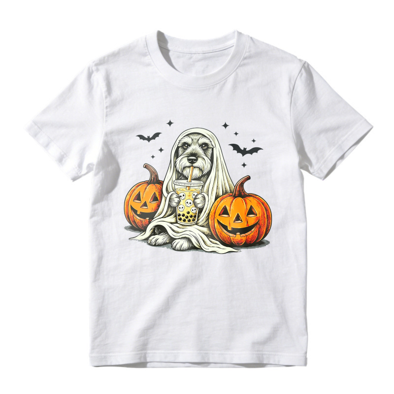 Halloween Dog Ghost With Pumpkins And Bubble Tea Unisex Classic T-shirt