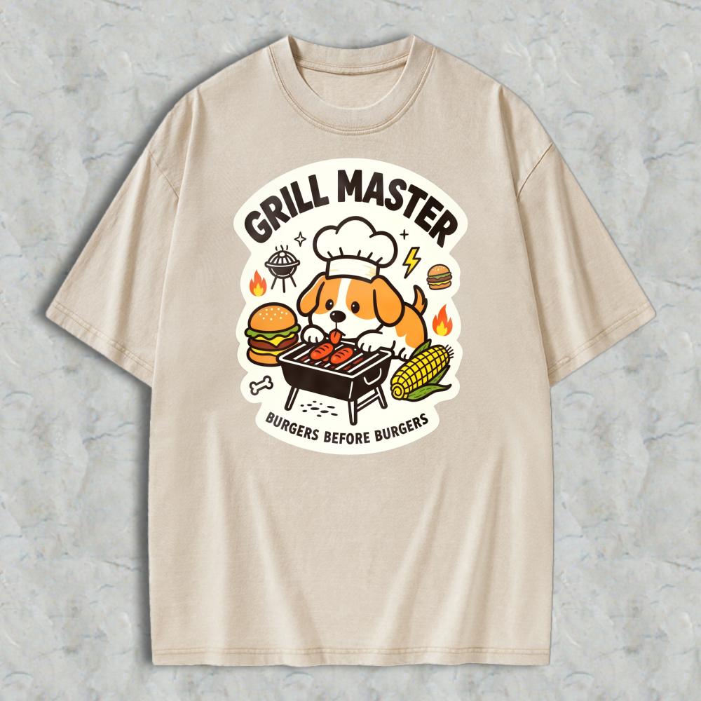 Grill Master Dog With Burger And Corn Washed T-shirt
