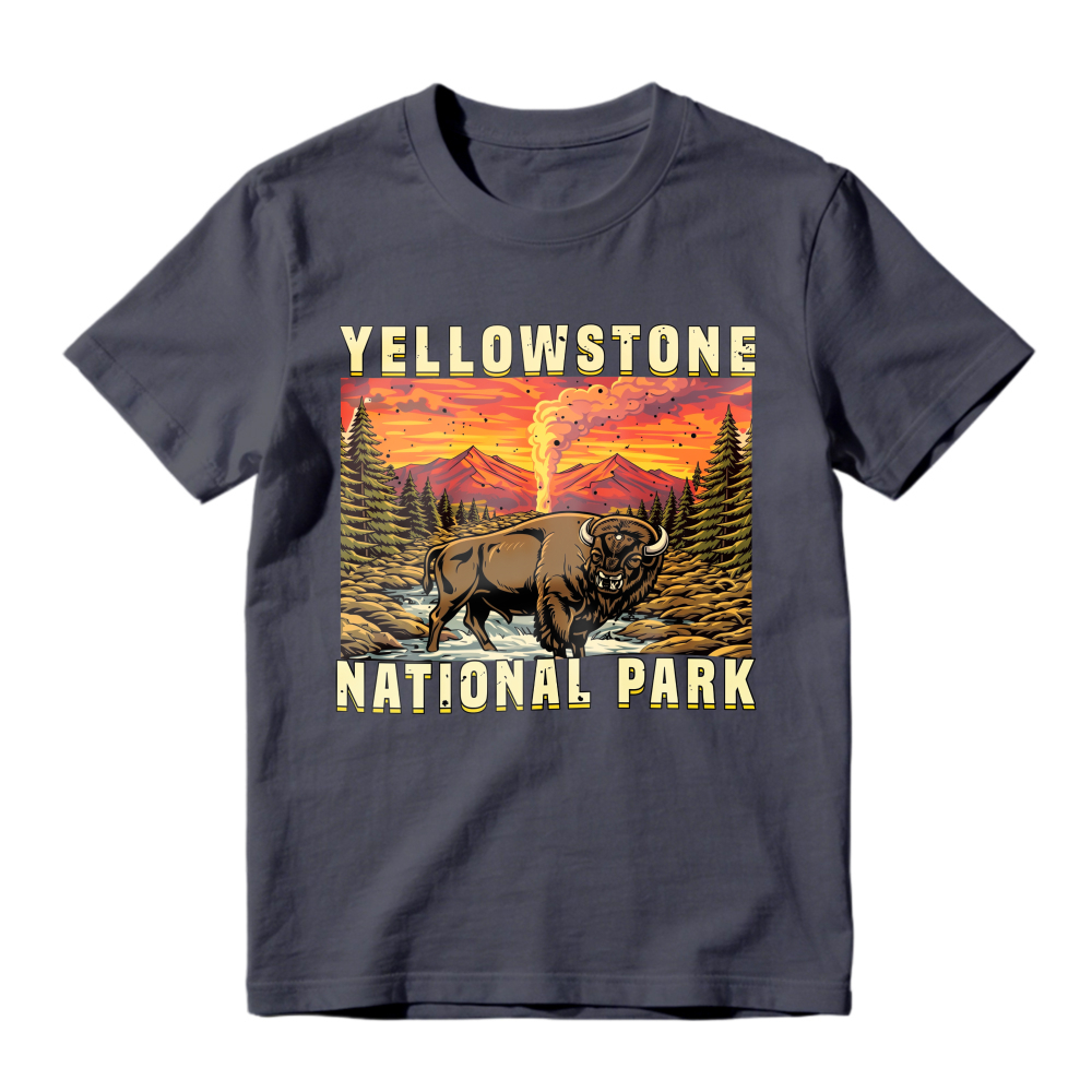 Yellowstone National Park Bison Geyser Sunset Landscape Unisex Classic T-shirt