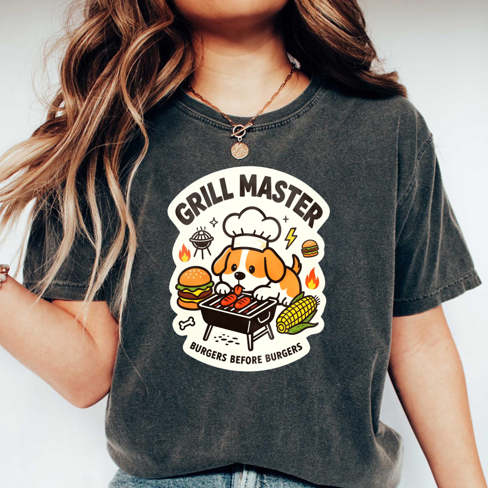 Grill Master Dog With Burger And Corn Washed T-shirt