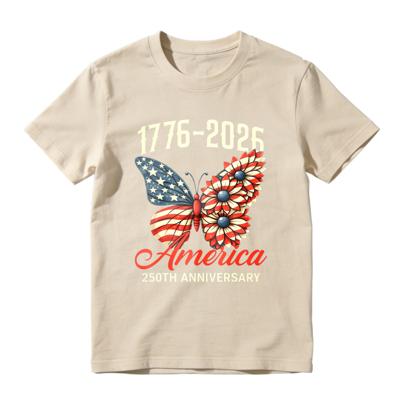 Butterfly With American Flag And Flowers 1776 2026 America 250th Anniversary  Classic T-shirt