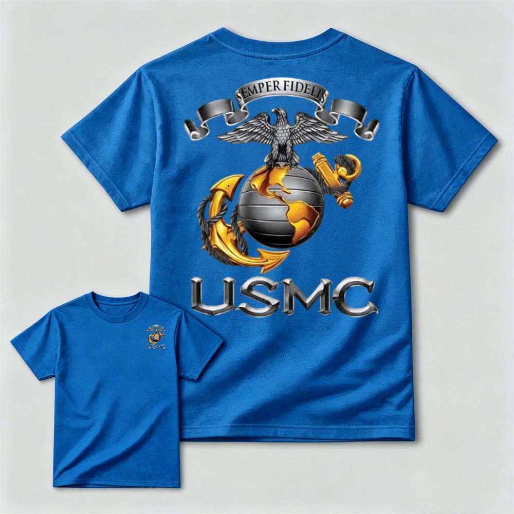 Metallic Eagle Globe Anchor Marine Veteran T-Shirt