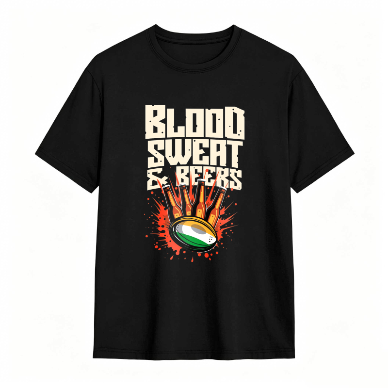 Blood Sweat And Beers Rugby Ball With Flames Unisex Classic T-shirt