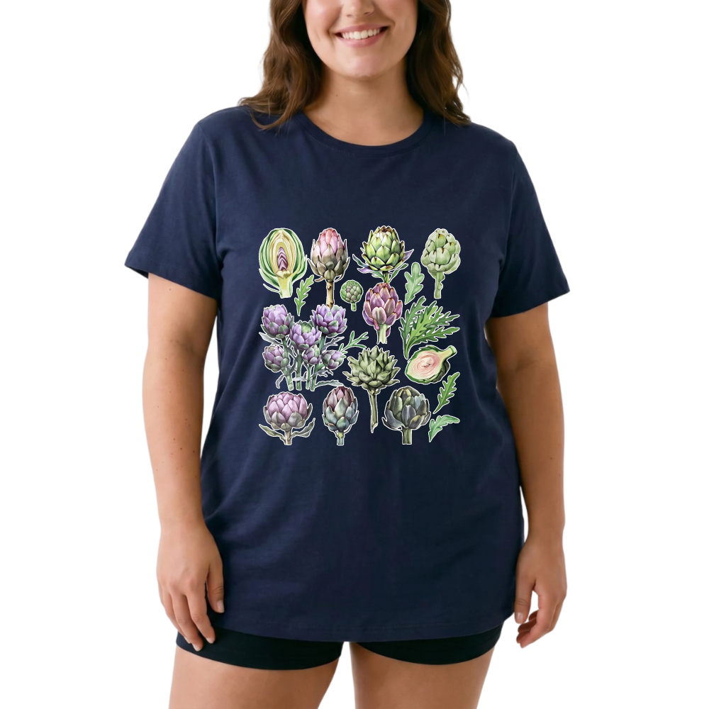 Artichoke Botanical Illustration Pattern tshirt 100% cotton