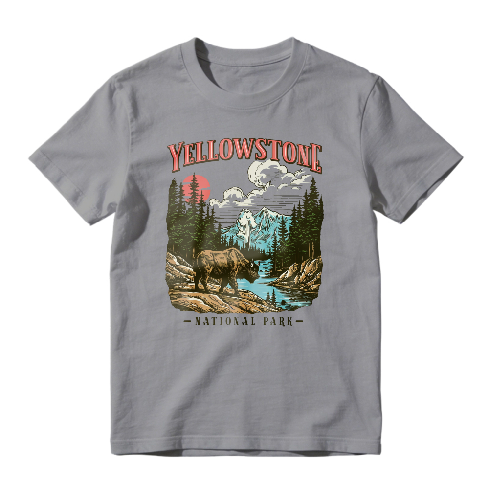Yellowstone National Park Vintage Bison Mountain River Scenic Unisex Classic T-shirt