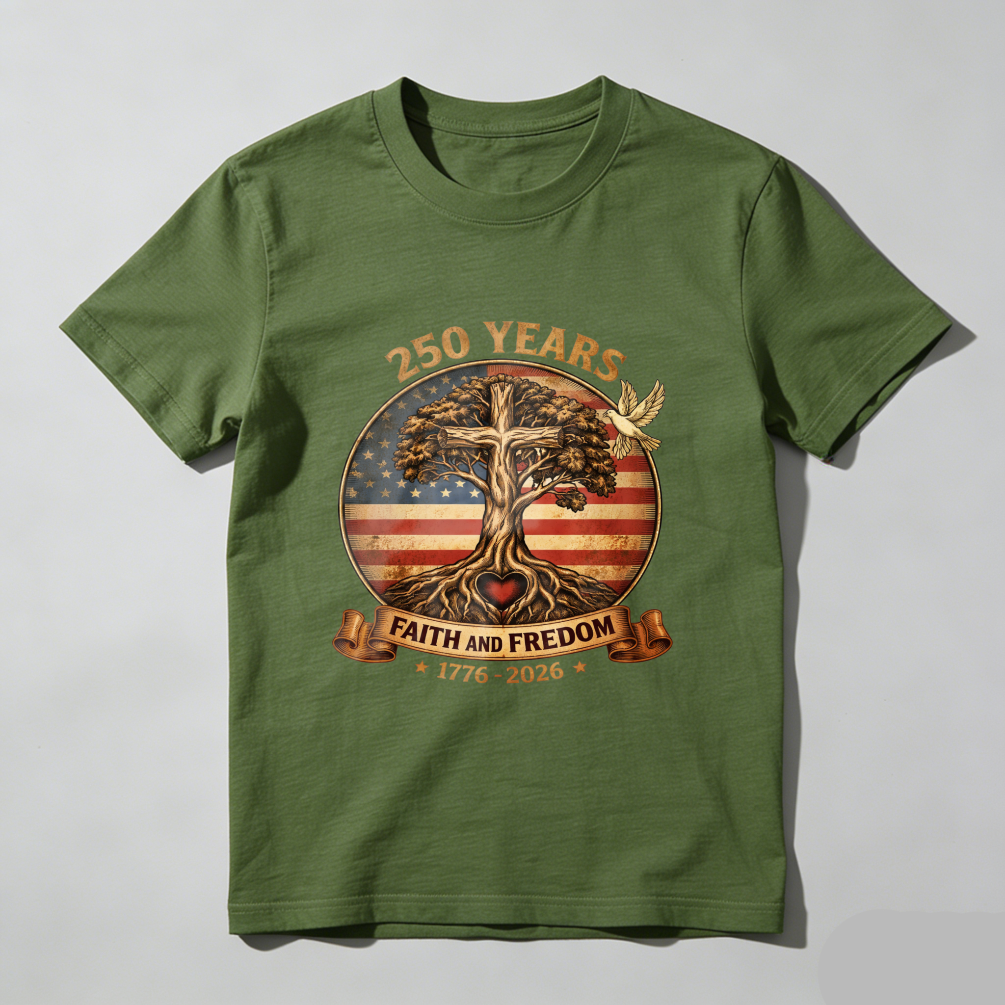 250 Years Faith And Freedom American Flag Tree Eagle 1776 2026 Independence Day T Shirt