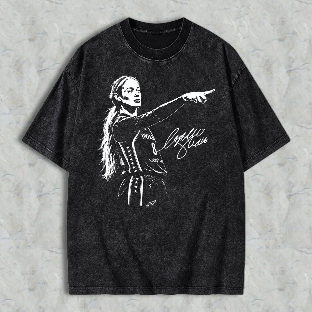 Female Basketball Player Pointing Finger Graphic Washed T-shirt