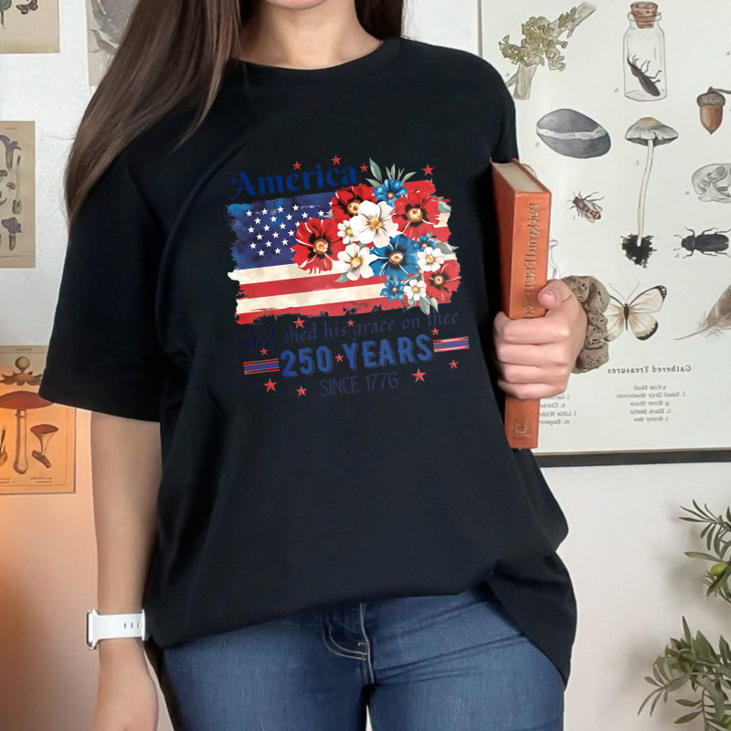 America Flag With Flowers And Patriotic Text  Classic T-shirt