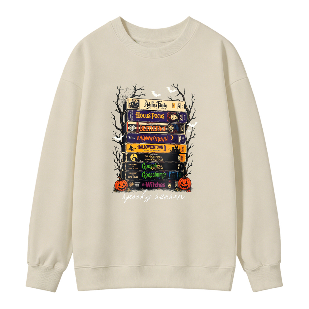 Stacked Halloween Movie Books Design Unisex Crewneck Classic Sweatshirt