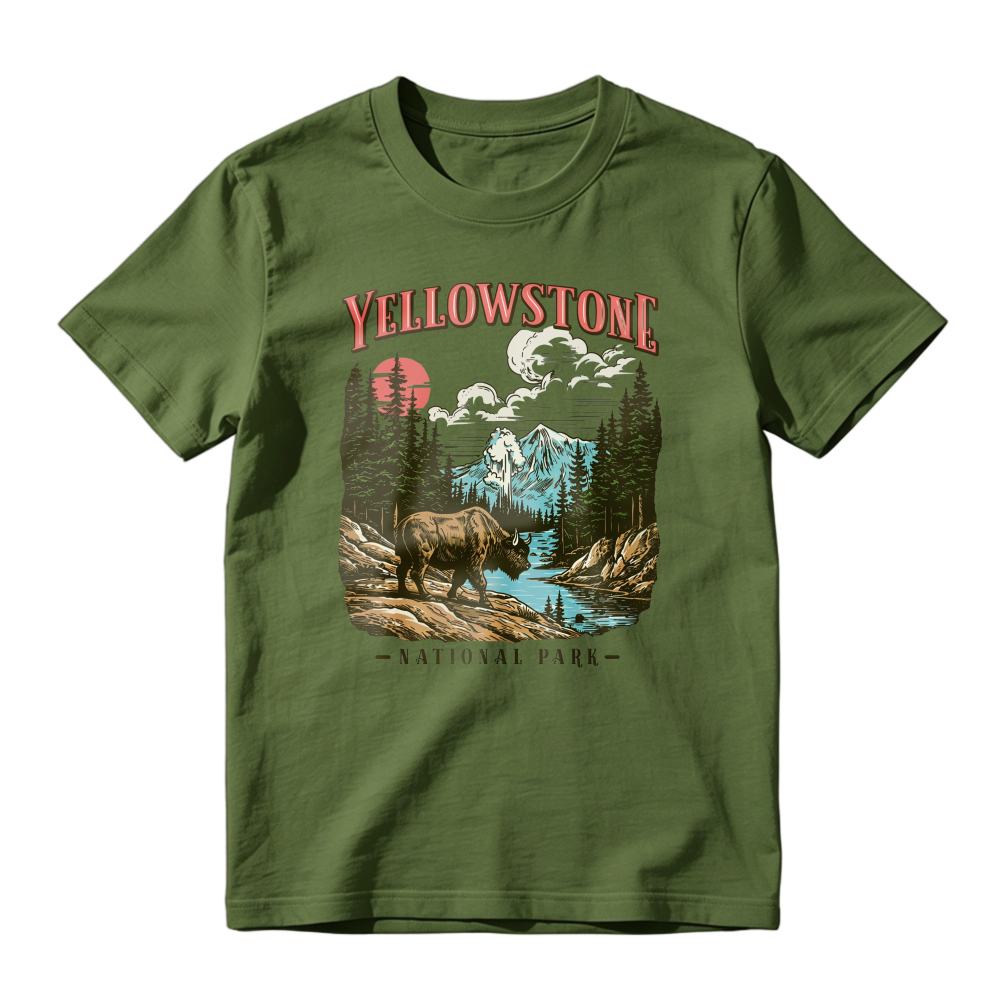 Yellowstone National Park Vintage Bison Mountain River Scenic Unisex Classic T-shirt